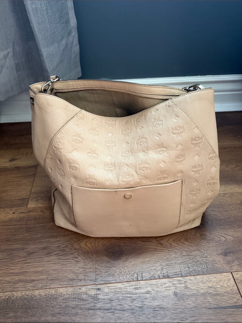 MCM Beige Leather Hobo Tote